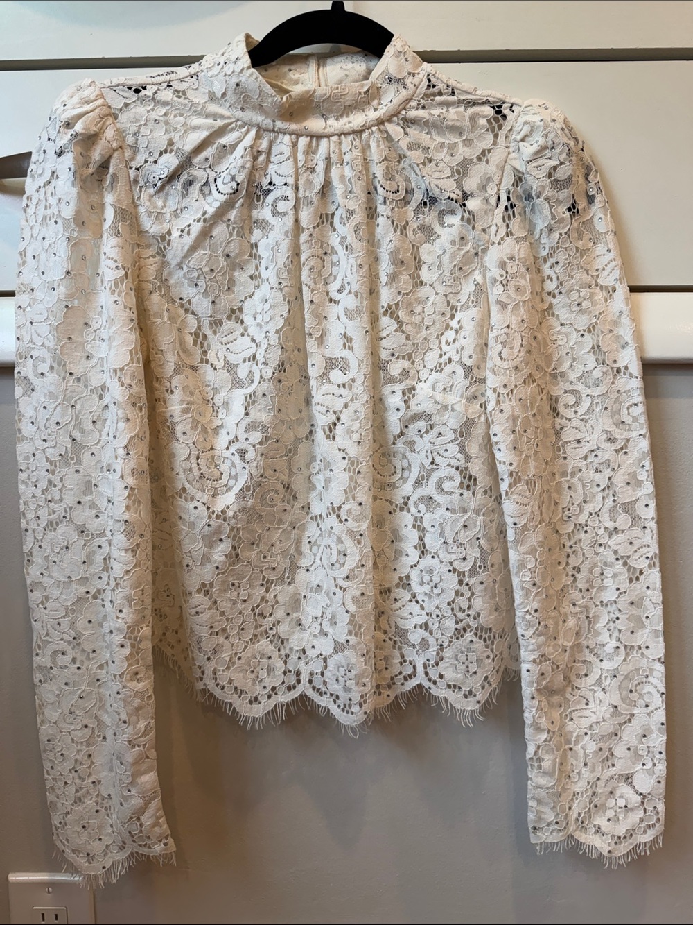White House Black Market Ivory Lace High-Neck Blouse